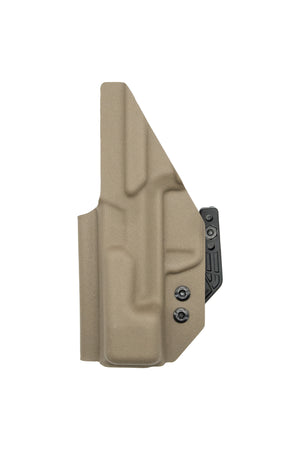 Back of the TUKD GHOST Archon Kydex holster showing belt clip hardware and concealment claw mounting