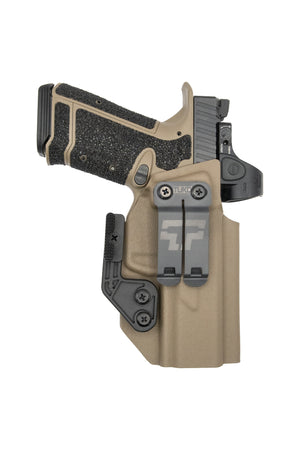 Archon Type B pistol with weapon light holstered in a TUKD GHOST Kydex IWB holster, FDE, right hand